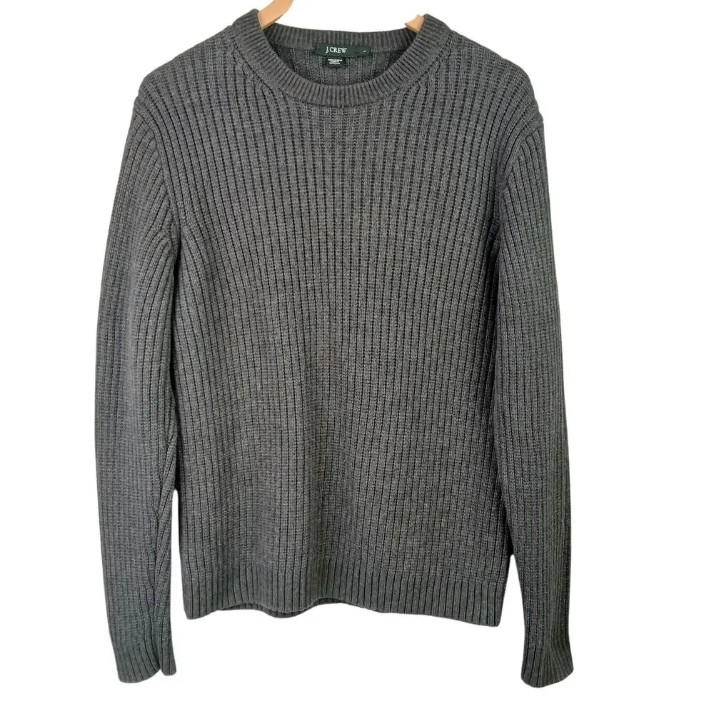 J.Crew Men’s SZ L VTG Chunky Cotton Ribbed Sweater -Holiday 2004-Charcoal